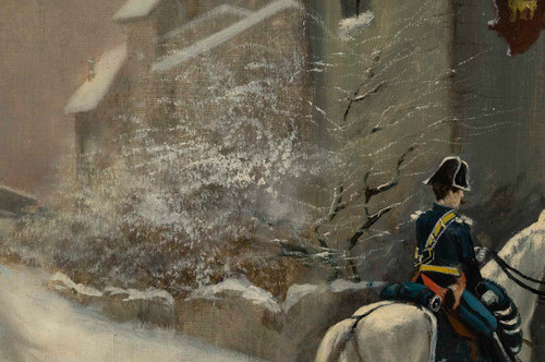 Theodore Levigne (1848-1912) visit of the policeman to the Lion d'Or in the snow oil on canvas late 