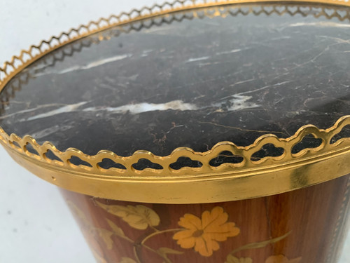 Transition style snack table in 20th century marquetry