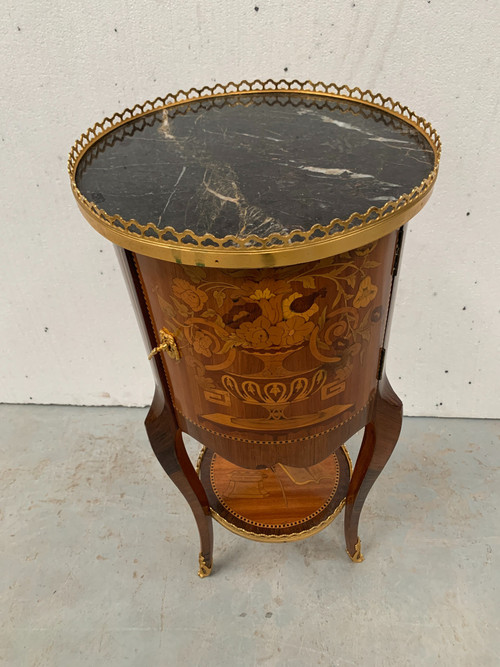 Transition style snack table in 20th century marquetry