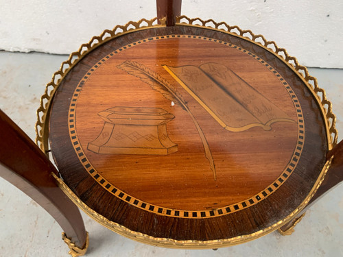 Transition style snack table in 20th century marquetry