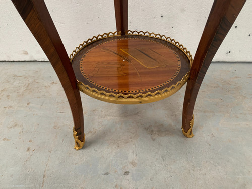 Transition style snack table in 20th century marquetry