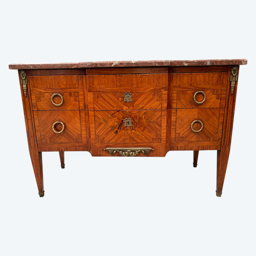 Commode Louis XVI en marqueterie de bois de placage XX siècle