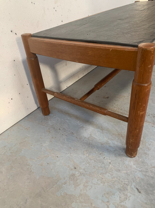 20th century oak coffee table with slate top