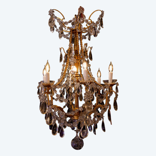 Louis XVI style chandelier in wood and gilt bronze with cut crystal decoration circa 1880