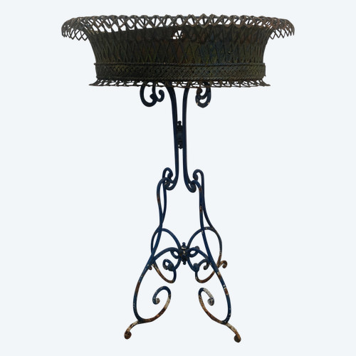 Oval planter on woven metal stand, 20th century