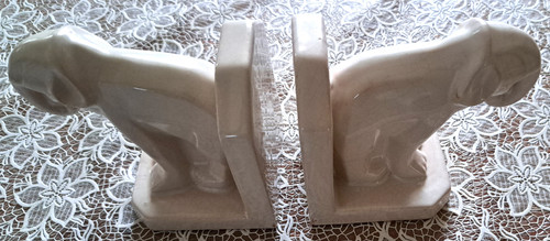 Art Deco white earthenware bookends by Henri Delcourt Devres