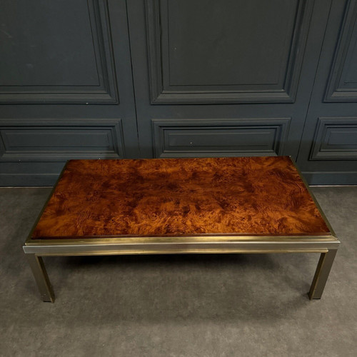 1970 burl coffee table with gold chrome base