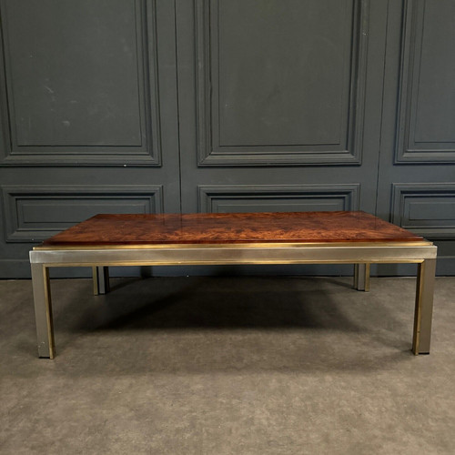 1970 burl coffee table with gold chrome base