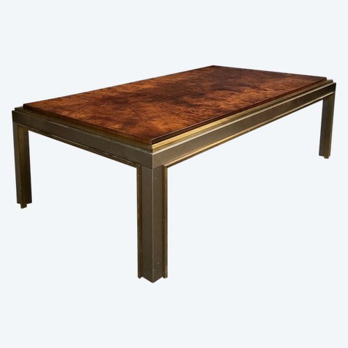 1970 burl coffee table with gold chrome base