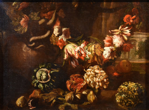 Aniello Ascione (Naples, C. 1680 - 1708), Nature Morte Avec Feston De Fleurs