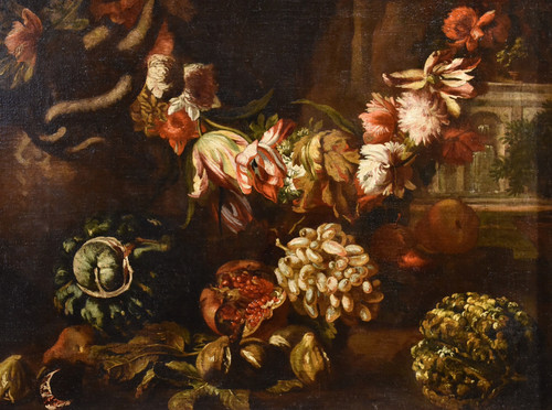 Aniello Ascione (Naples, C. 1680 - 1708), Nature Morte Avec Feston De Fleurs