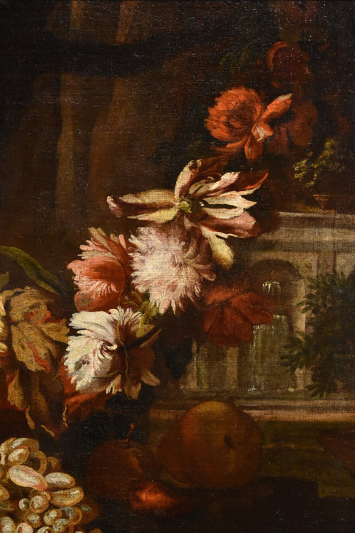 Aniello Ascione (Naples, C. 1680 - 1708), Nature Morte Avec Feston De Fleurs