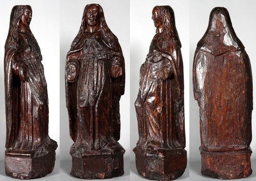 Grande scultura lignea di 72 cm, (quercia) del XVI secolo, Vergine Maria, Santo