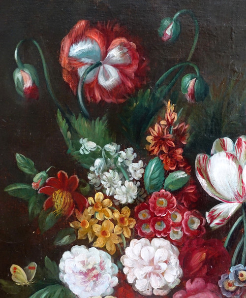 Ecole française du XIXe siècle, grande nature morte aux fleurs, cadre Louis XVI - 61cm x 82cm