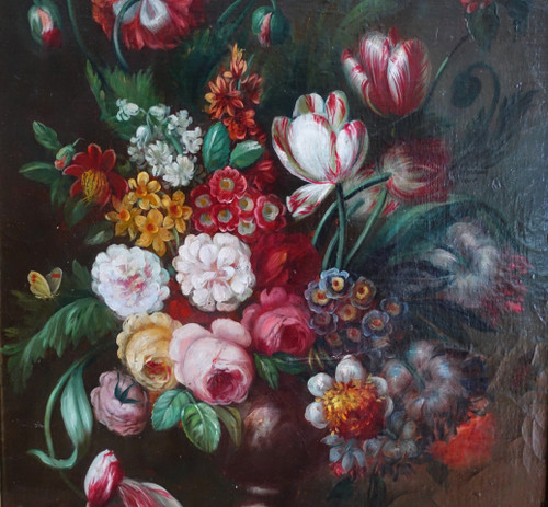 Ecole française du XIXe siècle, grande nature morte aux fleurs, cadre Louis XVI - 61cm x 82cm