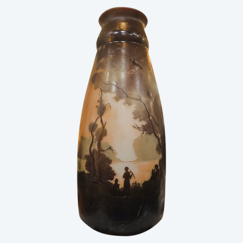 Muller Frères Grande vaso Art Nouveau "Paesaggio lacustre con musicisti