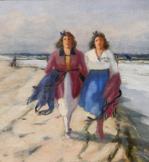 Aage WANG 1879-1959 Deux femmes sur la plage, tableau, vers 1920-30