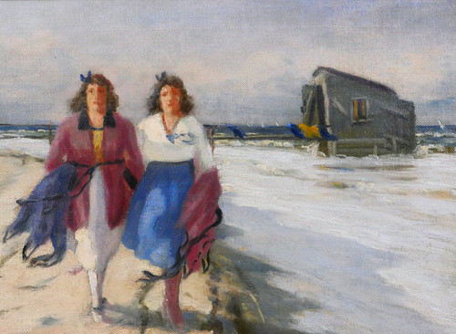 Aage WANG 1879-1959 Deux femmes sur la plage, tableau, vers 1920-30