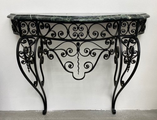 Art Deco Console Wrought Iron Green Alpine Marble