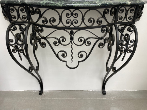 Art Deco Console Wrought Iron Green Alpine Marble