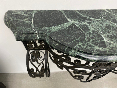 Art Deco Console Wrought Iron Green Alpine Marble