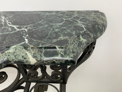 Art Deco Console Wrought Iron Green Alpine Marble