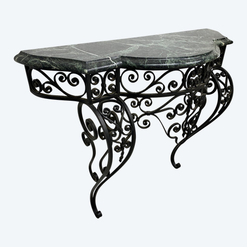 Art Deco Console Wrought Iron Green Alpine Marble