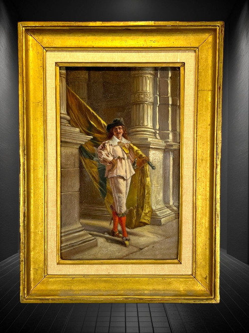 OIL ON WOODEN PANEL "FLAG BEARER OF THE FLEMISH CIVIC GUARD