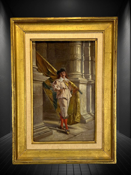 OIL ON WOODEN PANEL "FLAG BEARER OF THE FLEMISH CIVIC GUARD