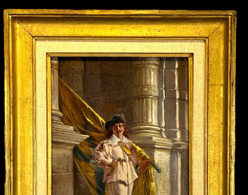 OIL ON WOODEN PANEL "FLAG BEARER OF THE FLEMISH CIVIC GUARD