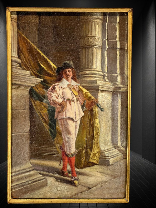 OIL ON WOODEN PANEL "FLAG BEARER OF THE FLEMISH CIVIC GUARD