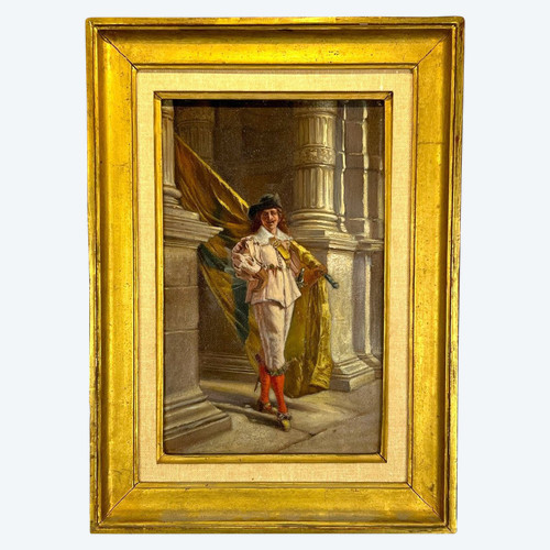 OIL ON WOODEN PANEL "FLAG BEARER OF THE FLEMISH CIVIC GUARD