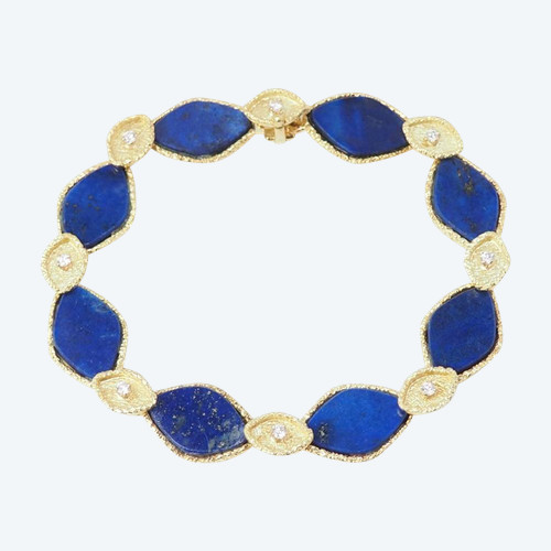 Bracelet in yellow gold, Lapis Lazuli and diamonds