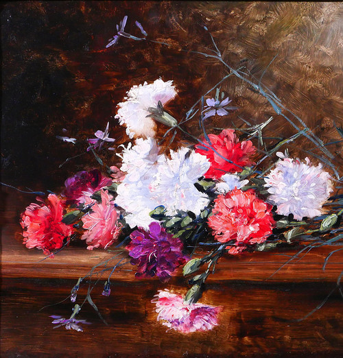 Adrien-Raphaël GOURDON, Nature morte de fleurs, oeillets, tableau, vers 1880-85 impressionnisme