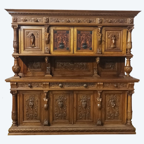 Credenza doppia in noce rinascimentale