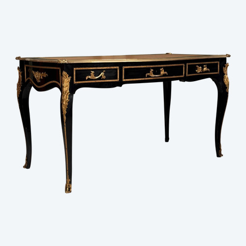 Maison Jansen, Bureau Plat Laqué Noir De Style Louis XV Circa 1940 -1950