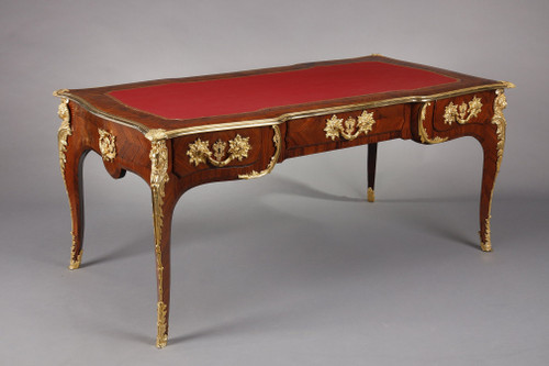 LARGE FLAT DESK IN INLAID ROSEWOOD VENEER IN THE LOUIS XV STYLE