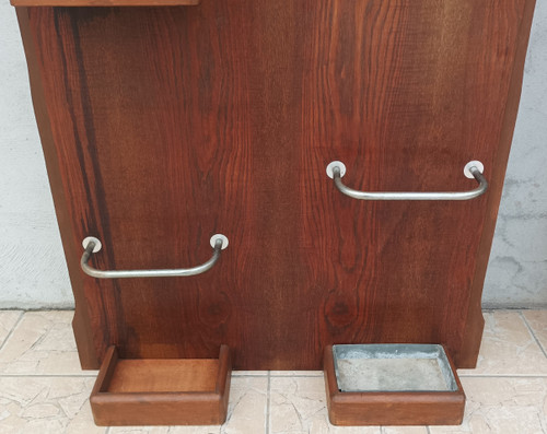 Wall-mounted coat racks, pair of vintage oak checkrooms