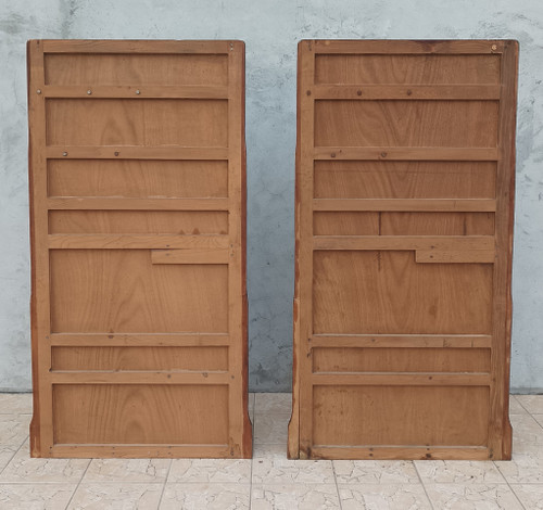 Wall-mounted coat racks, pair of vintage oak checkrooms