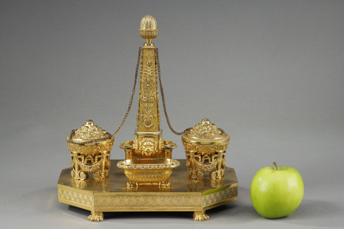 EMPIRE-PERIOD GILT BRONZE OBELISK INKWELL