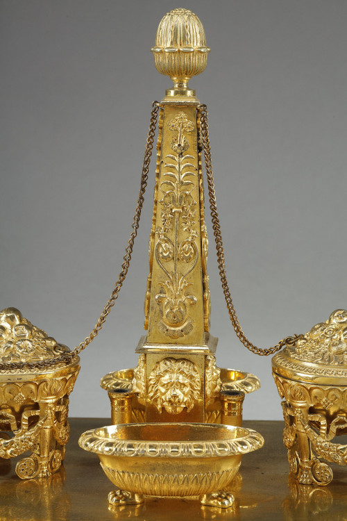 EMPIRE-PERIOD GILT BRONZE OBELISK INKWELL