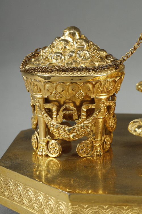 EMPIRE-PERIOD GILT BRONZE OBELISK INKWELL