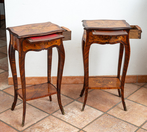 Pair of Napoleon III French bedside tables, early 20th century.