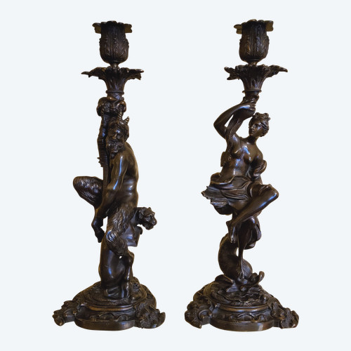 Torce scultoree in bronzo patinato, XIX secolo circa 1850 , Modéle Van Cléve