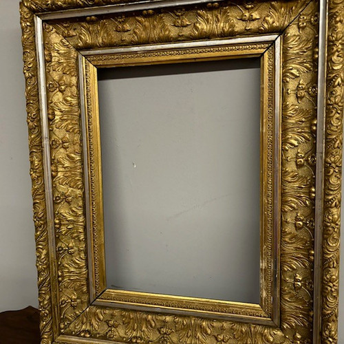 Antique gold and silver leaf frame 19th century . Mis 69 x 54 . Useful interior 47 x 33 , 50