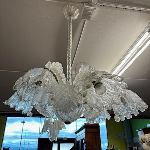 Antico Lampadario Chandelier Barovier e Toso Murano Venice 1930 .  Sei Luci . Lavorazione a rilievo 