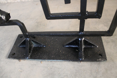 Pair of large wrought iron gallows with Louis XVI style scrollwork, 20th century