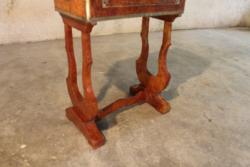 Charles X conversion travel desk in burr walnut, 19th century