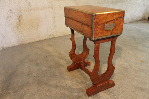 Charles X conversion travel desk in burr walnut, 19th century