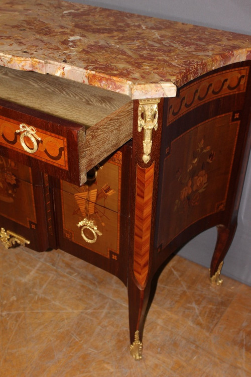 Transition Chest Of Drawers In Marquetry End XIX